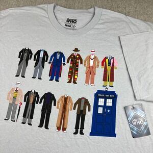 New Doctor Who T Shirt Men's XL Graphic Tee All Doctors Iconic Outfits Tardis